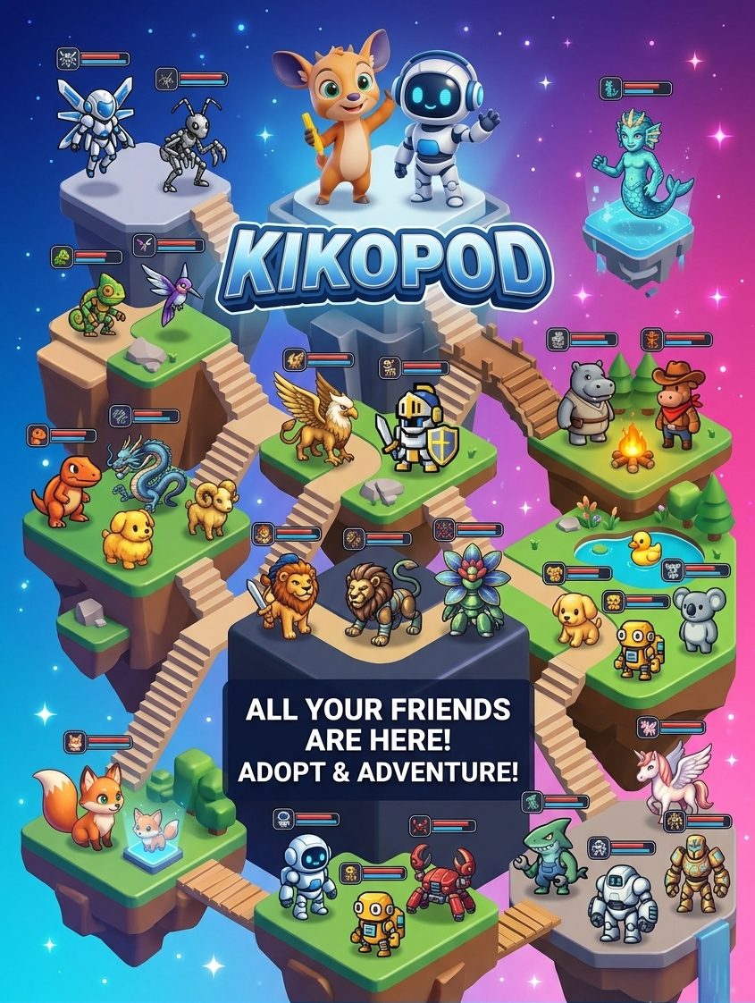 KikoPod poster: Kiko and dozens of companion characters to collect across floating islands